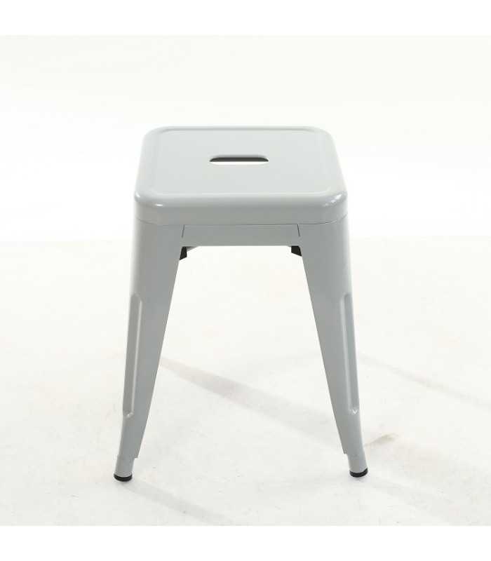 White industrial-style bar stool, front view on white background