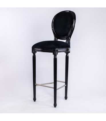 Chaise de bar velours noir médaillon assise 76 cm sur fond blanc vue de côté