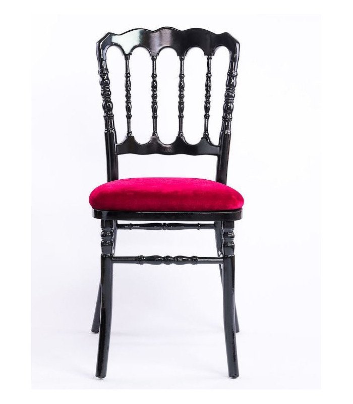 Photo of the black Napoleon III chair with a red cushion on a white background