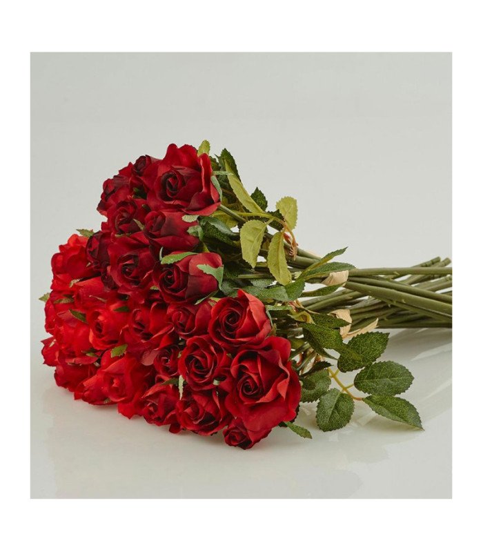 Several artificial red rose bouquets gathered together for a wedding display, event flower rental by 126 Events Paris
