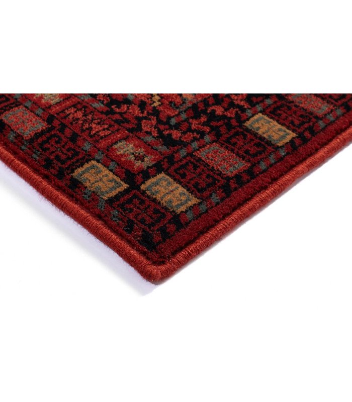 Corner of the red oriental rug 160 x 240 cm, short wool pile and bound edge, rug rental from 126 Events in Paris