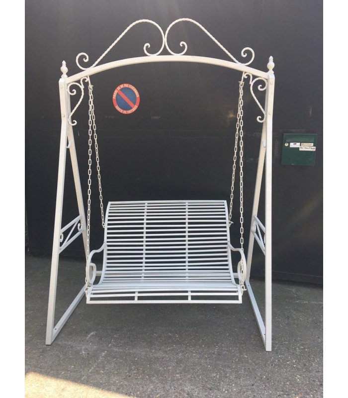 2-seater white wrought-iron swing