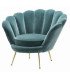Shell armchair in green velvet on white background for rental 126 Events
