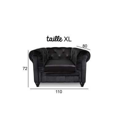 Chesterfield armchair in black velvet, size XL