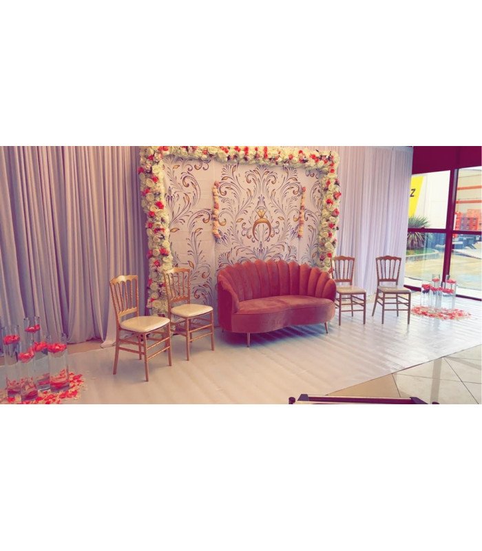 powder pink sofa rental