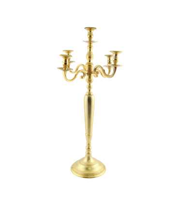 Chandelier 5 branches doré 120 cm présenté sur fond blanc.