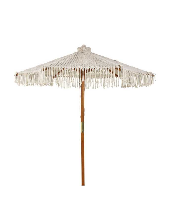 Parasol blanc écru en macramé