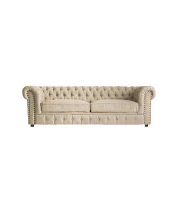 Beige linen Chesterfield sofa, 3-seater