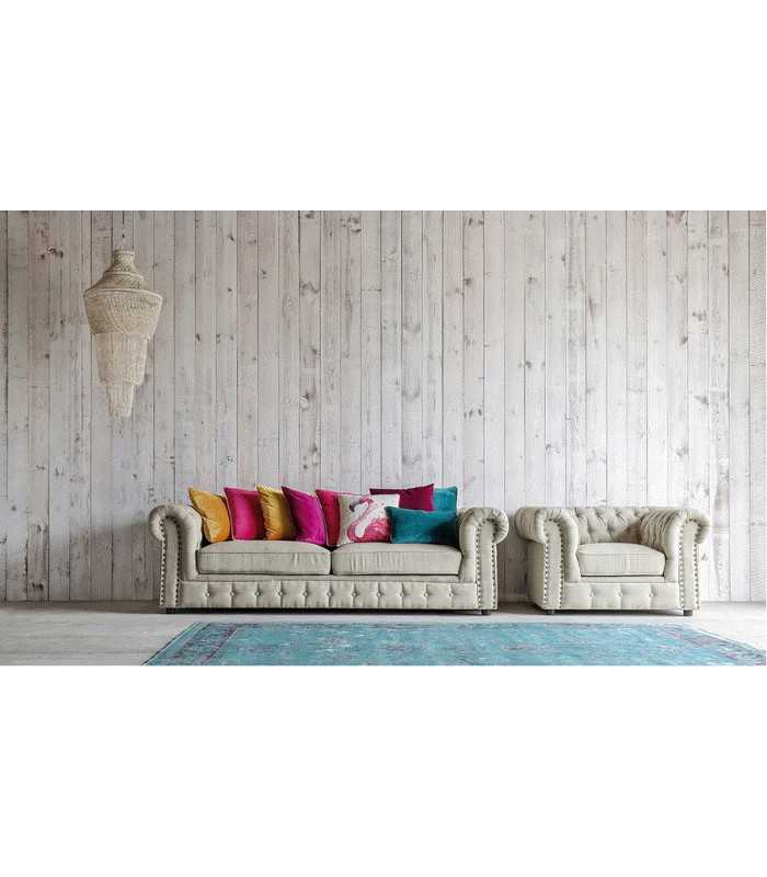 Canapé chesterfield en lin beige 3 places