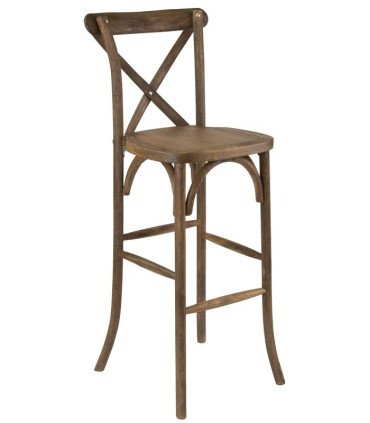 High wooden bar chair, 76 cm seat in side profile on white background