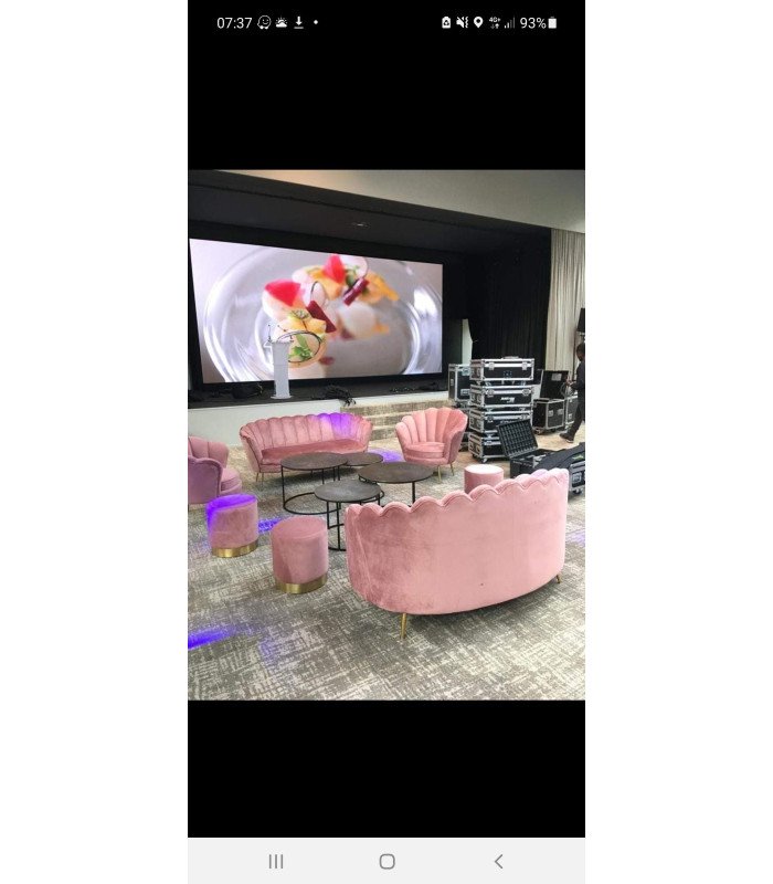 powder pink sofa rental