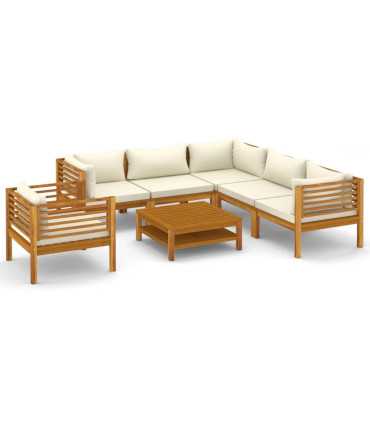 Teak garden furniture with white cushions