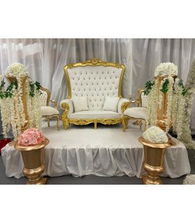 2-seater throne armchair in gold and white