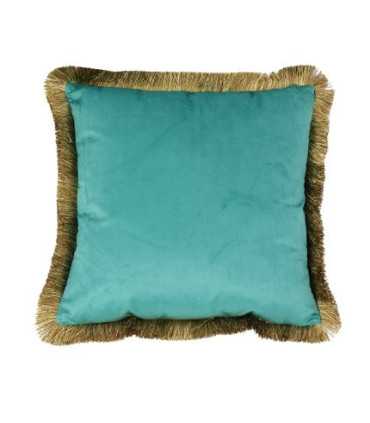 Turquoise velvet cushion 45 x 45 cm on white background