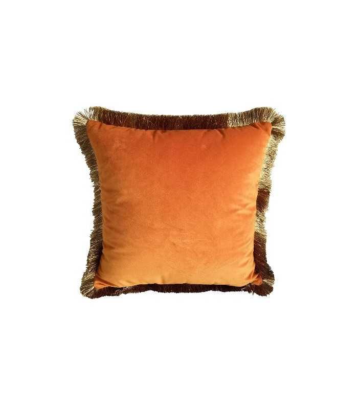 orange velvet cushion 45 x 45 cm Julia on white background