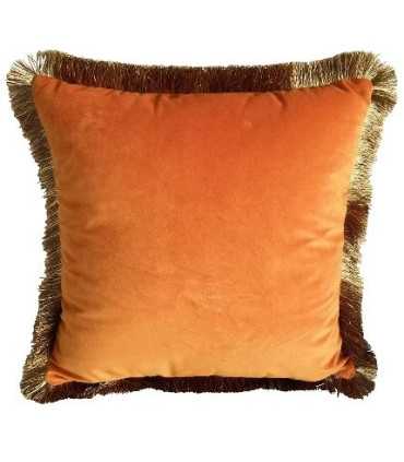 orange velvet cushion 45 x 45 cm Julia on white background