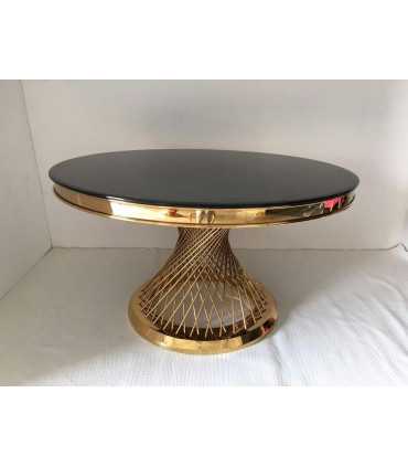 Table ronde à louer plateau noir pieds torsades dorés