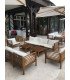 Teak garden furniture with white cushions