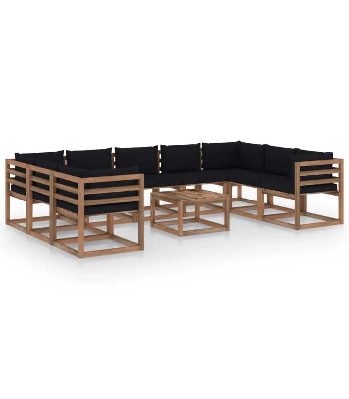 Teak garden furniture with black cushions
