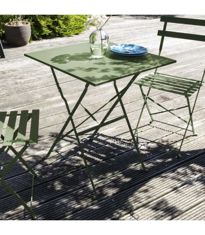 Table de jardin carrée en acier vert cactus