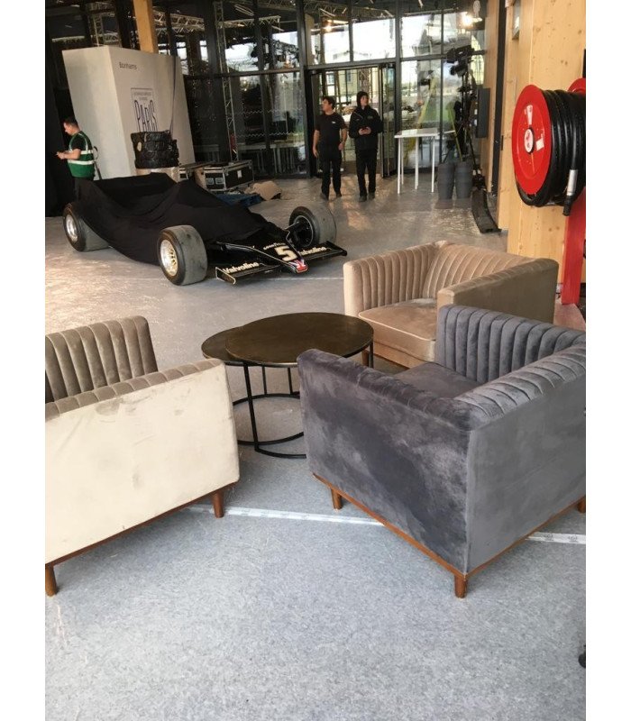 Grey velvet armchair rental