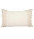 50 x 30 cm ecru bohemian chic cushion with bangs and macramé on white background