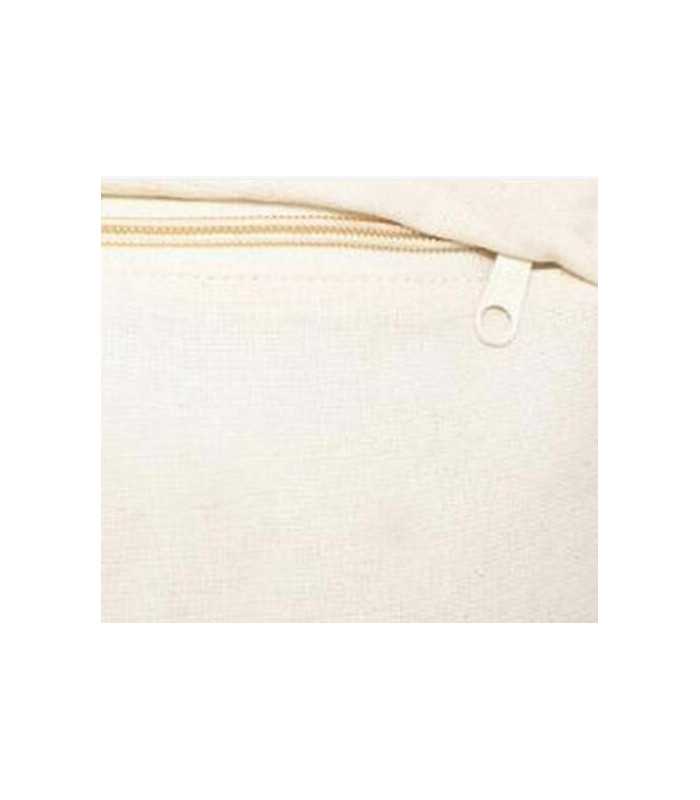 Discreet zipper on back of ecru bohemian chic cushion 50 x 30 cm