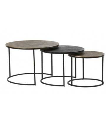 Set de tables basses art déco dorée, cuivrée et noir