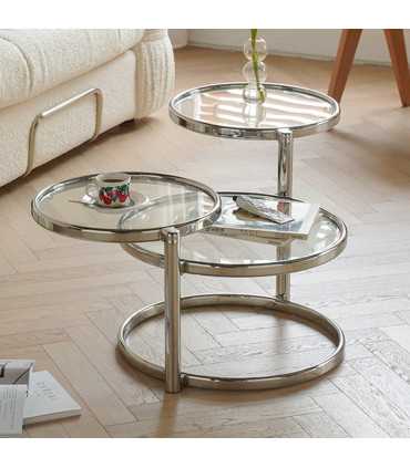 Coffee table with 3 round chromed steel tops