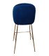Chaise de bar bleu en velours avec pieds dorés H 115 cm vue de dos sur fond blanc