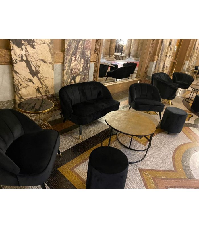 Banquette lounge 2 places en velours noir Erika 126 x 72 x H 72 cm