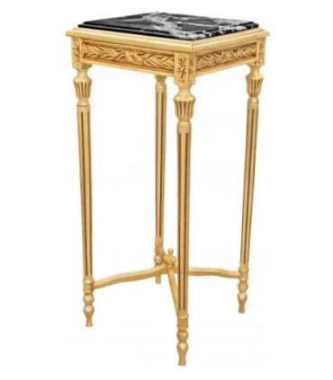 Gilded wood and marble pedestal, H 92 cm, on a white background.