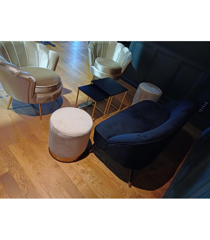 Black velvet bench seat for rent Erika 2-seater lounge bench