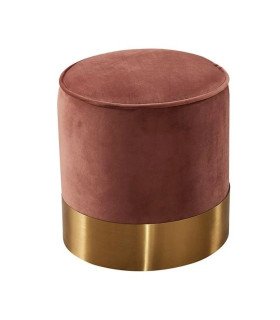 Pouf rond en velours et métal doré présenté sur fond blanc