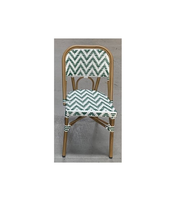 Green and white woven bistro chair