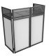 DJ booth pliable avec façade blanche de projection vu de face sur fond blanc