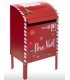 Red metal Santa Claus mailbox seen from the front on a white background, decorative Christmas element for events