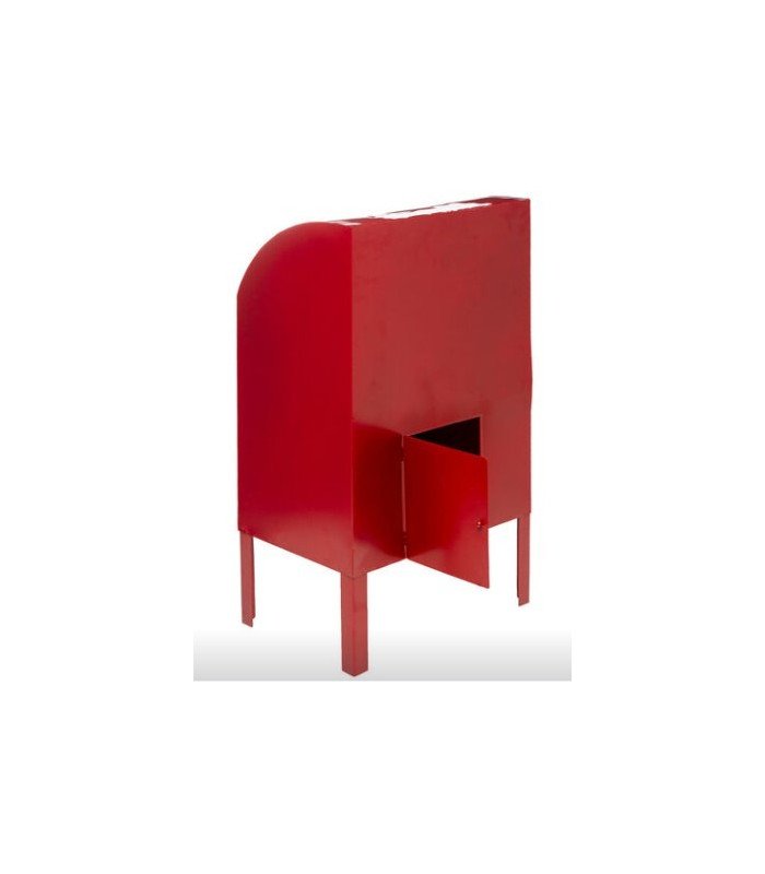 Santa Claus mailbox in red metal, rear view with opening flap, Christmas decoration