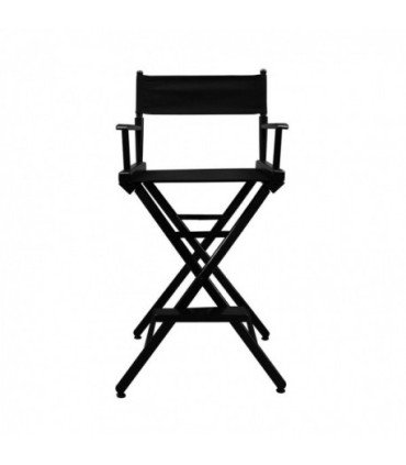 chaise à maquillage assise 63 cm noire vue de face, structure aluminium, fond neutre