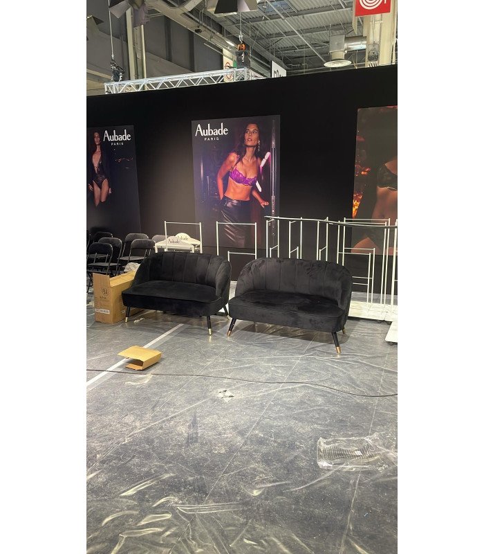 Banquette lounge 2 places en velours noir Erika 126 x 72 x H 72 cm