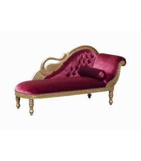 Meridienne Cygne En Bois Dore Et Velours Rouge