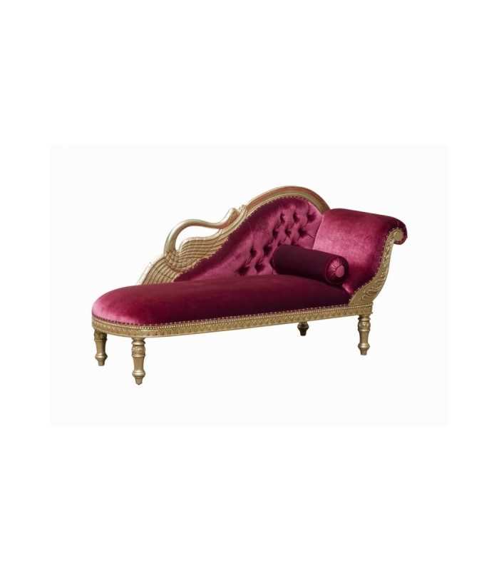 Meridienne Cygne En Bois Dore Et Velours Rouge