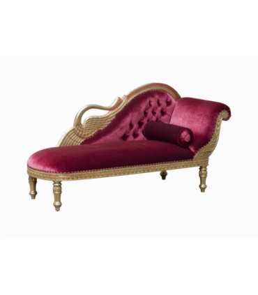 Meridienne Cygne En Bois Dore Et Velours Rouge