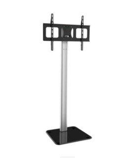 Support tv 32 à 65 pouces sur pied rotatif noir, structure métallique, présentation produit sur fond blanc
