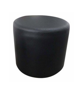 Pouf rond simili cuir noir Leo