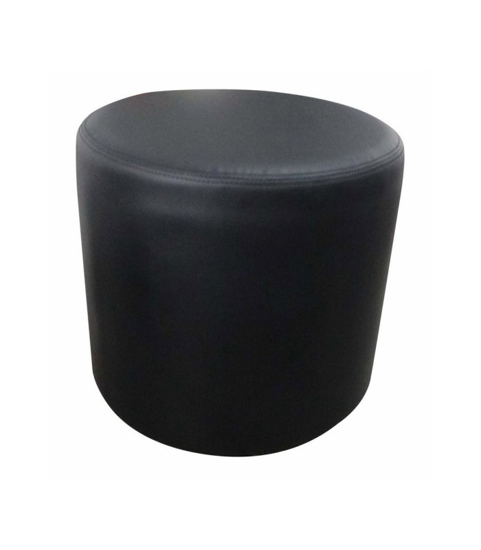 Leo round black leatherette pouffe
