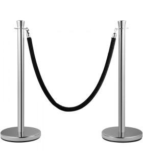 Poteau de guidage argenté corde velours noir