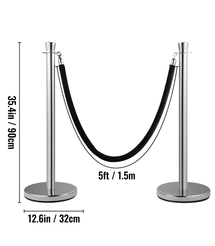 Poteau de guidage argenté corde velours noir