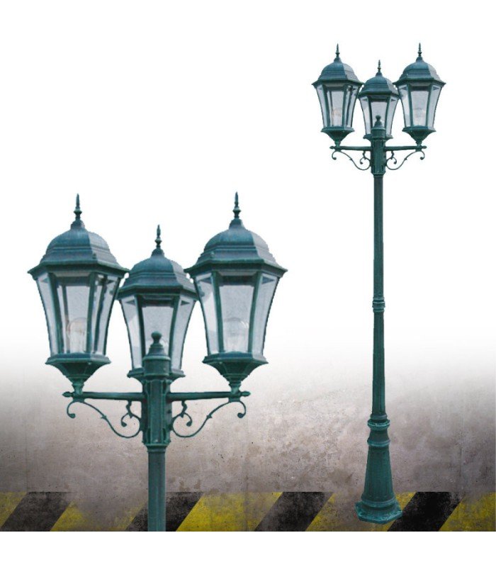 Lampadaire parisien vert extérieur H 226 cm