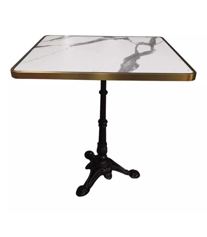 Table bistrot en fonte plateau carrée blanc et or 60 cm
